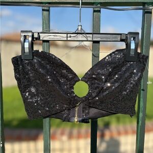 Black Sequin Strapless Top